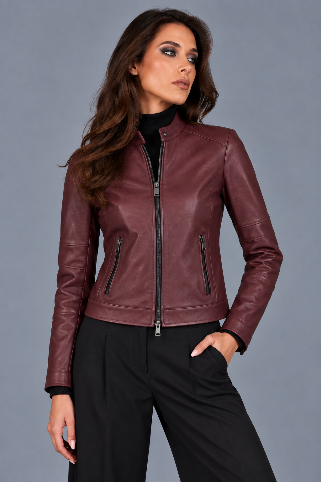 Giacca biker in pelle nappa "Ankara" - bordeaux