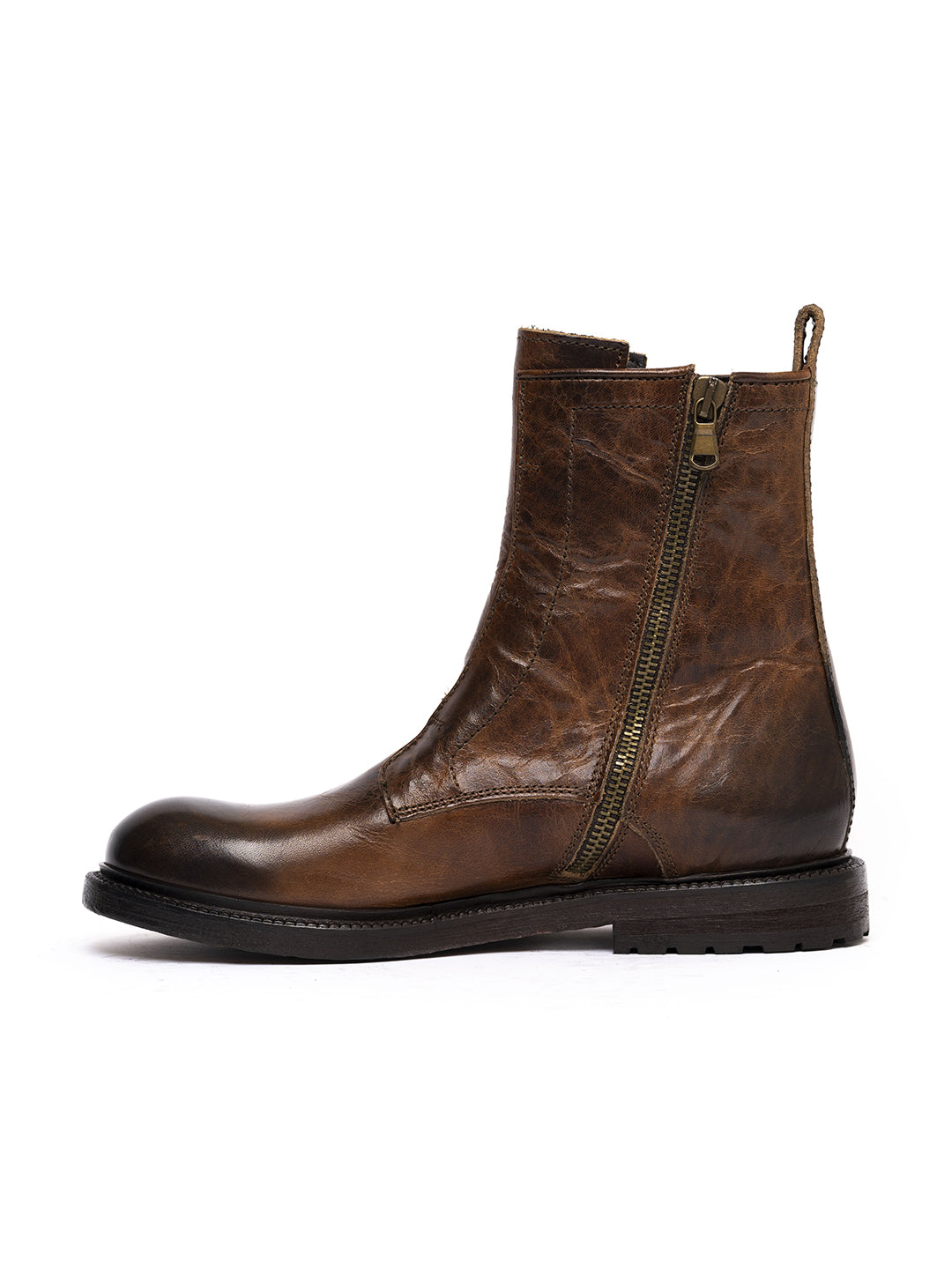 Tronchetti in vitello cognac con zip 35773/100