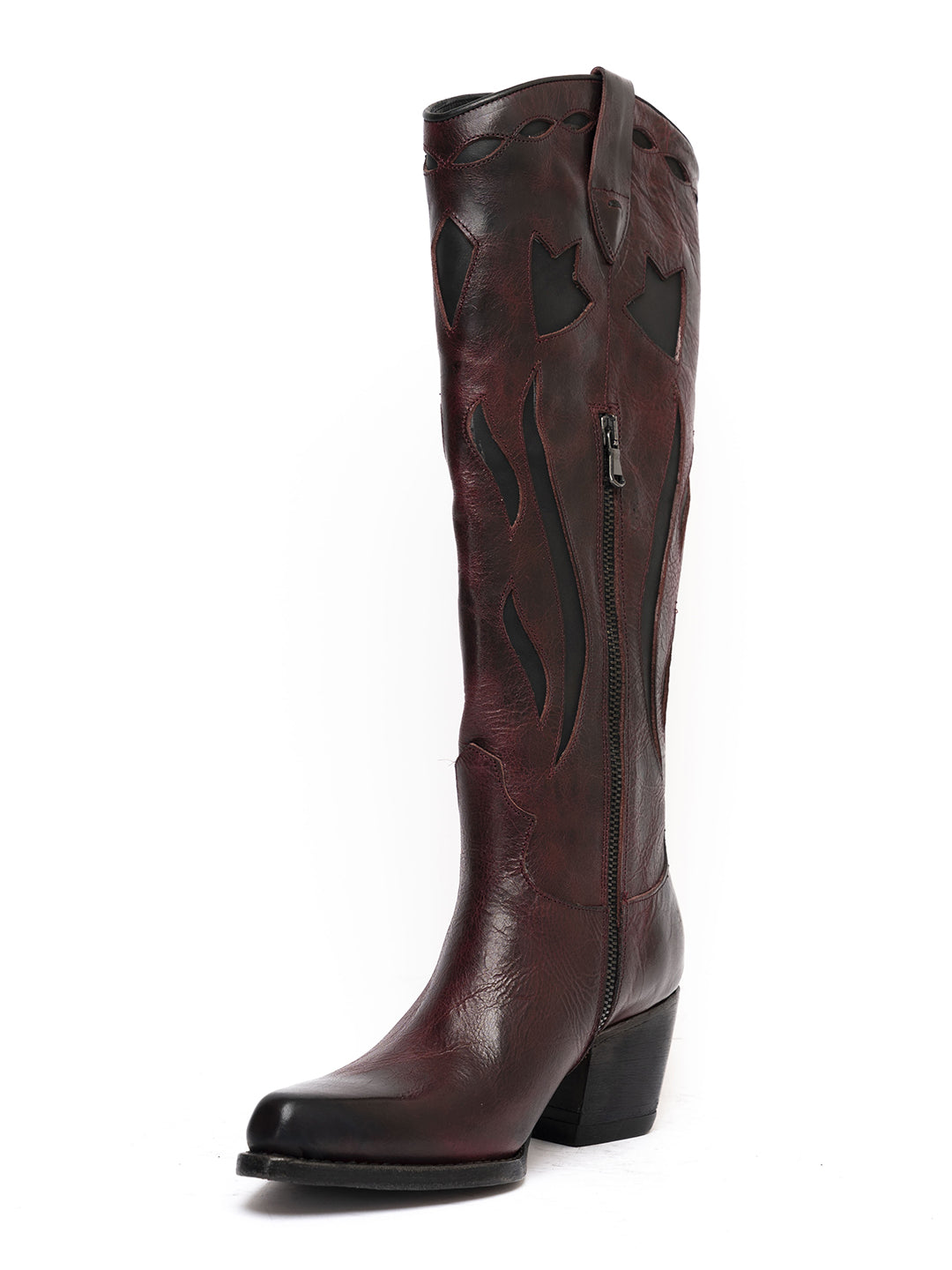 8097/3 Weinrote Kalbsleder-Texan-Stiefel