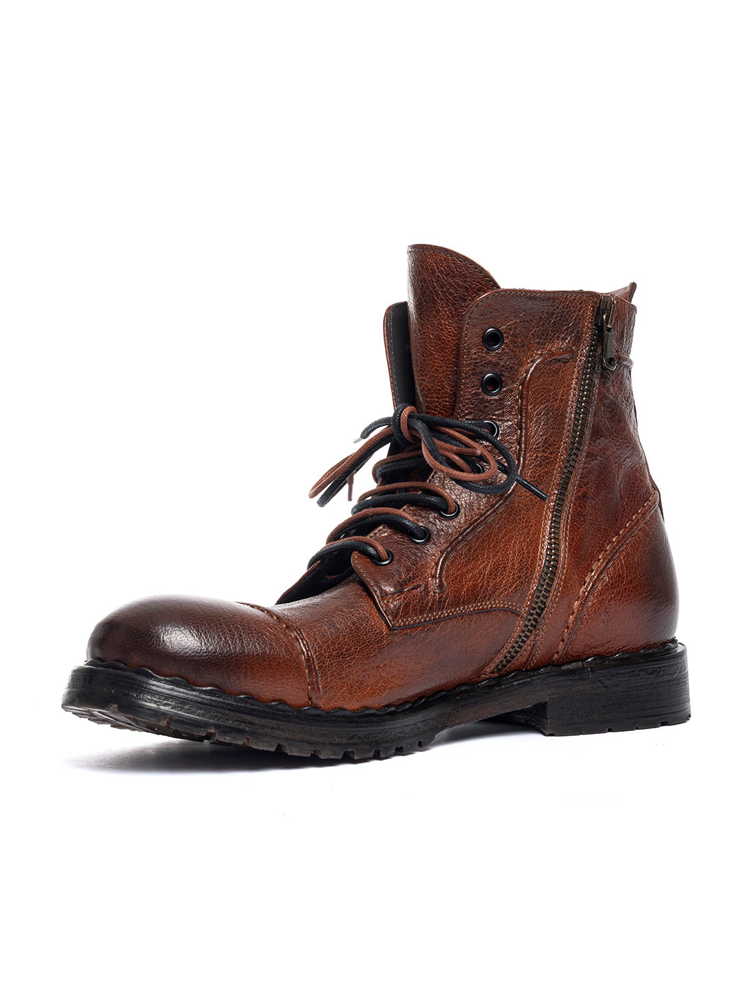 Stivaletti stringati in capra vegetale 37340/65 - Cuoio