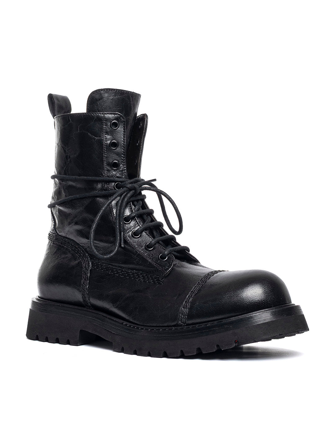 Stivaletti stringati in agnello misto vegetale Bomber 1 - Nero