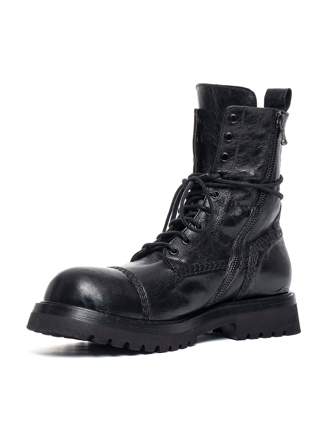 Stivaletti stringati in agnello misto vegetale Bomber 1 - Nero