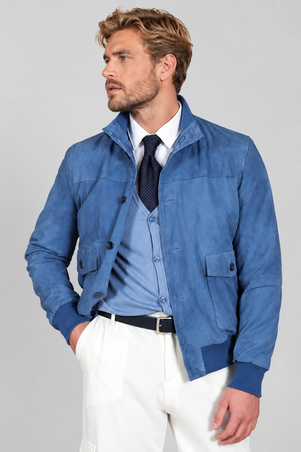 Giacca bomber in pelle camoscio "Colorado" - blu denim