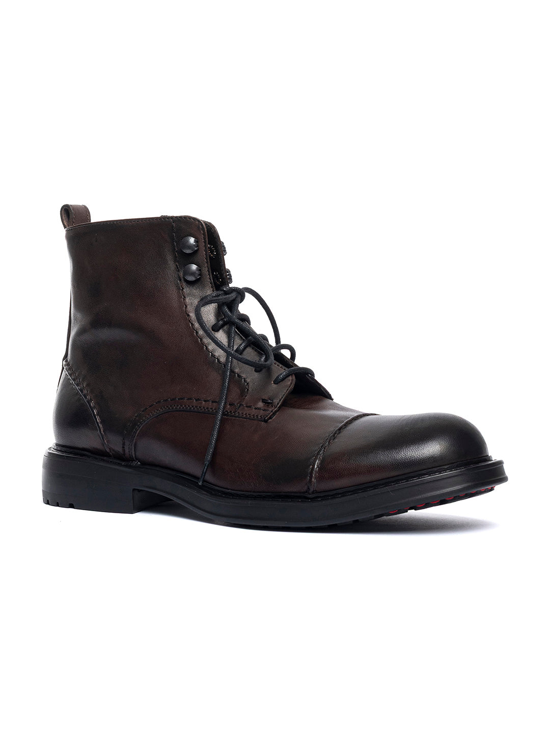 Stivaletti stringati in agnello free metal Omino 4 - Testa di moro